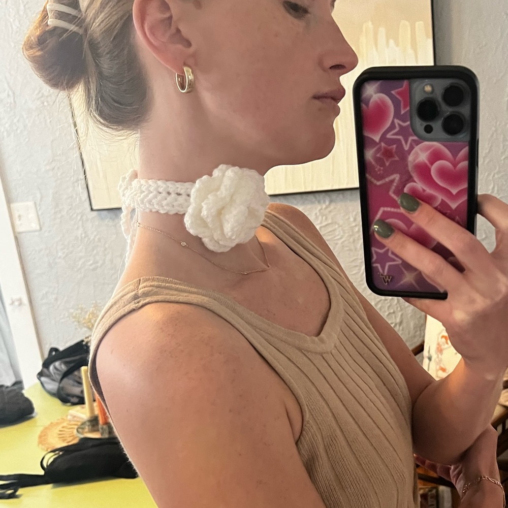 Handmade crochet rose choker